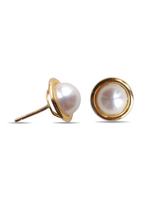 9ct Gold Pearl Circle Stud Earrings