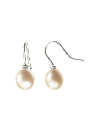 Freshwater White Pearl Gold Drop Earrings