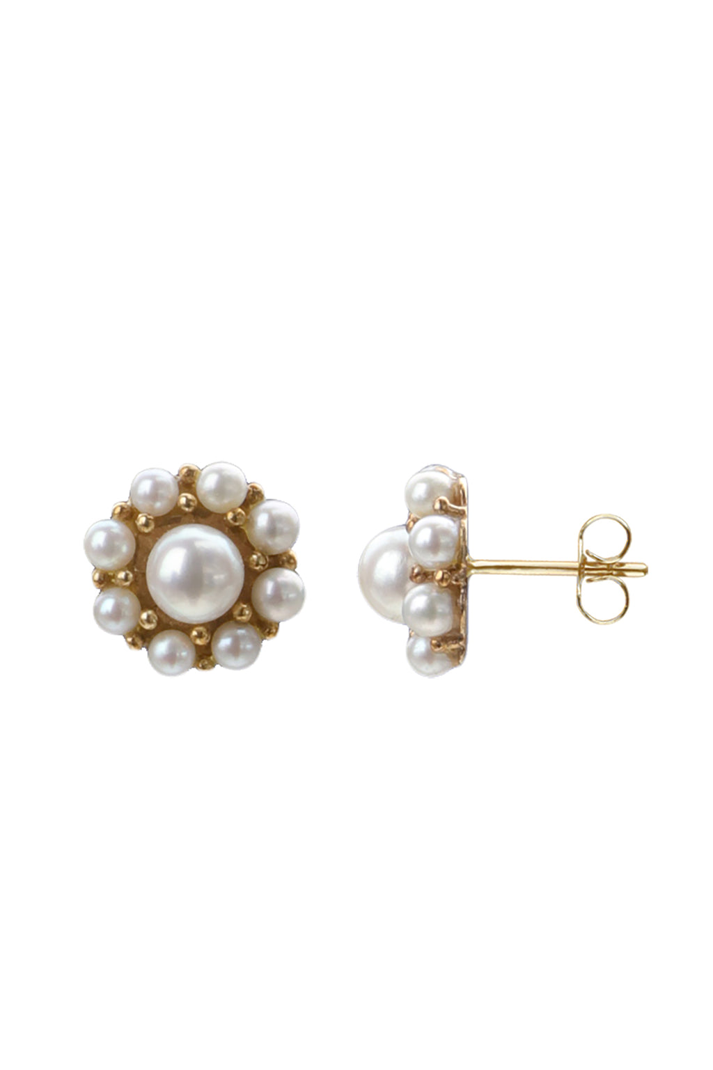 Gold Pearl Cluster Earrings