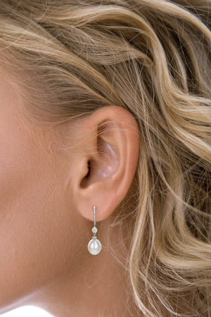 White Gold Diamond & Pearl Drop Earrings