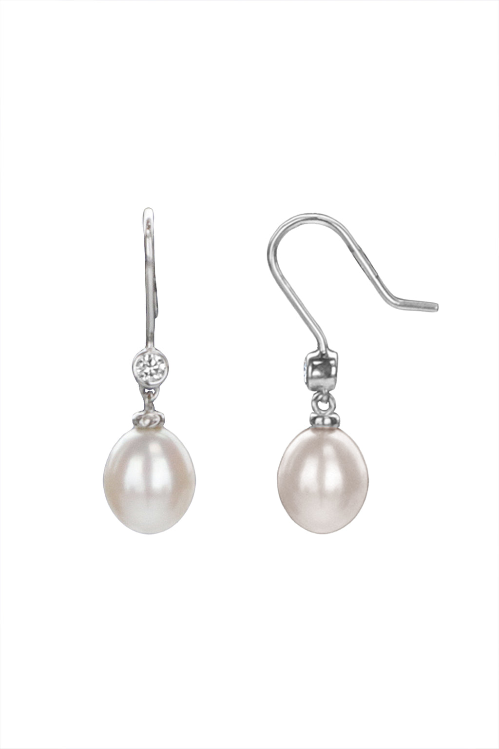 White Gold Diamond & Pearl Drop Earrings