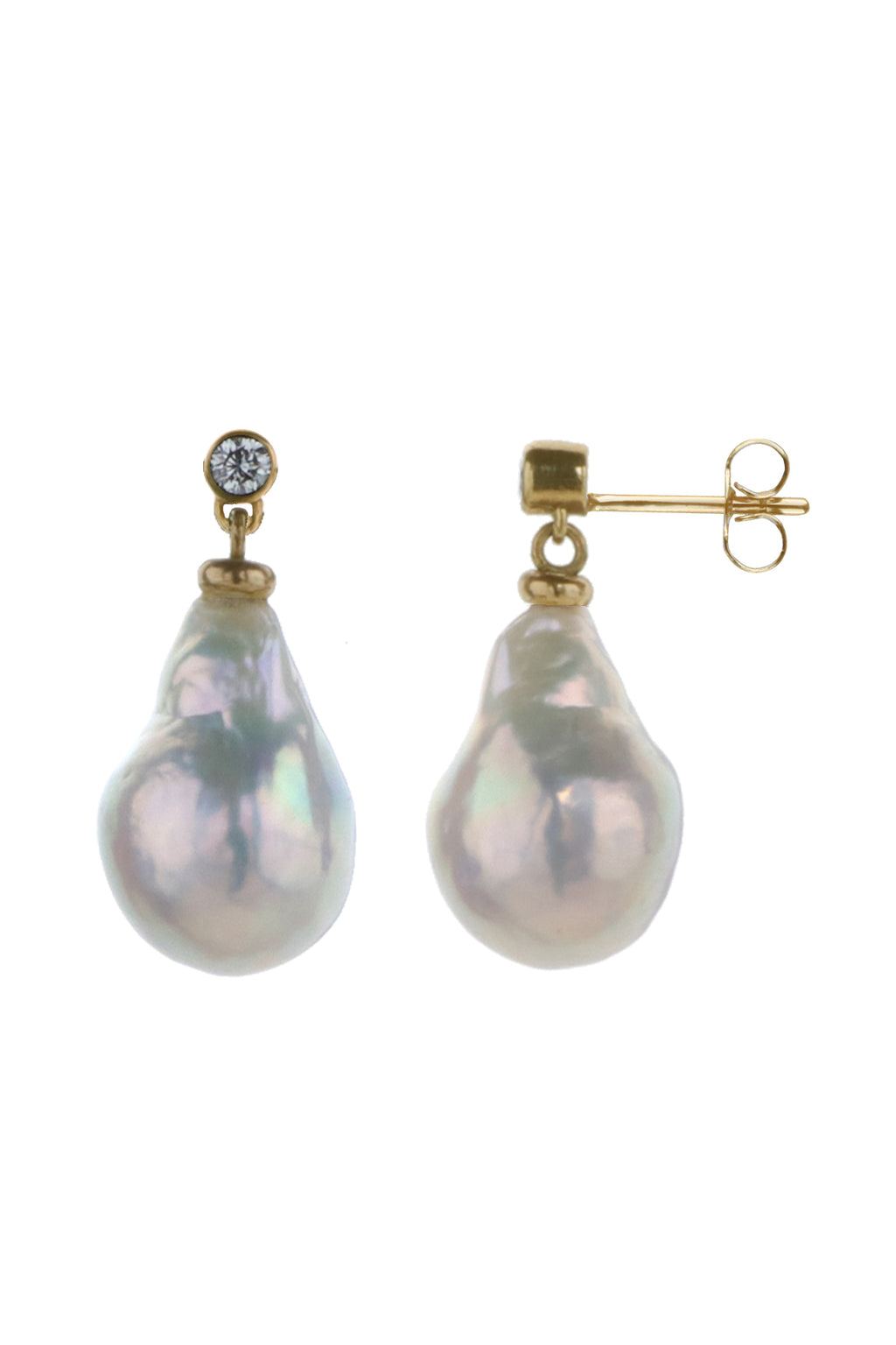 Diamond and Baroque Pearl Drop Earrings