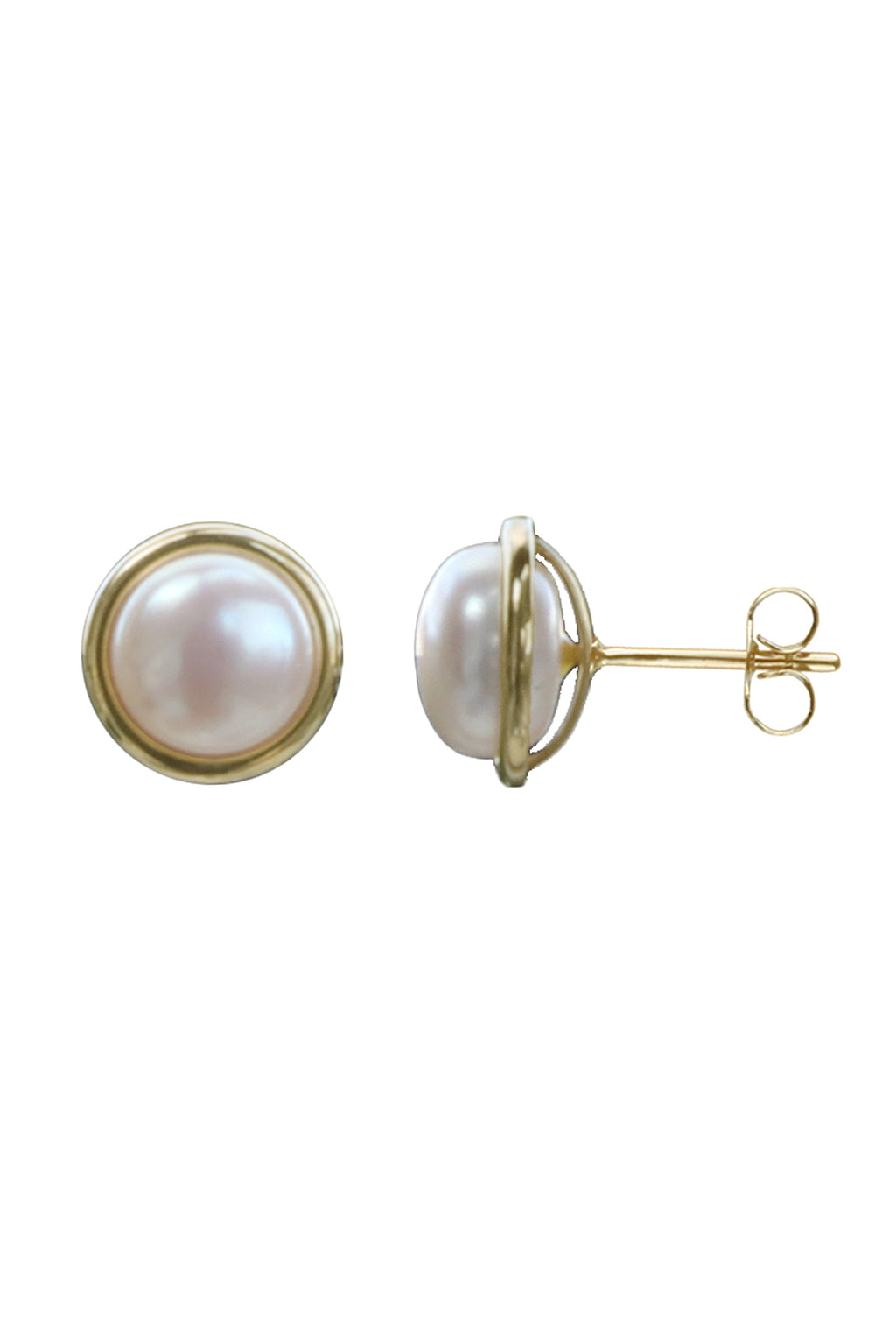 Gold Pearl Button Earrings