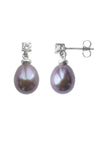 White Gold Diamond & Black Pearl Drop Earrings