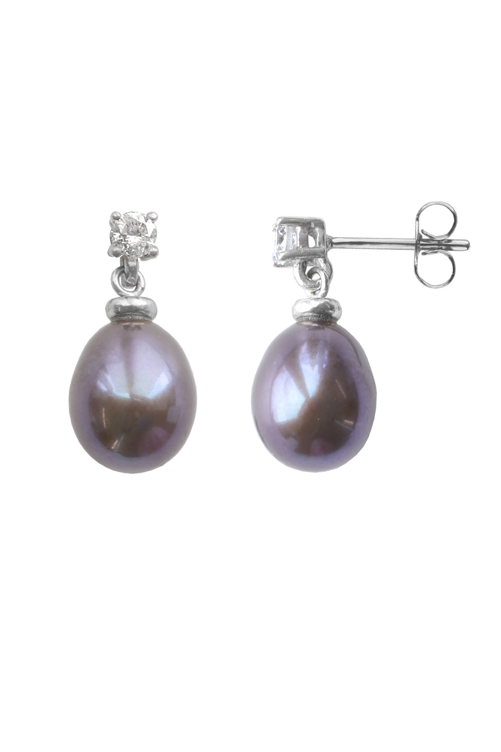 White Gold Diamond & Black Pearl Drop Earrings