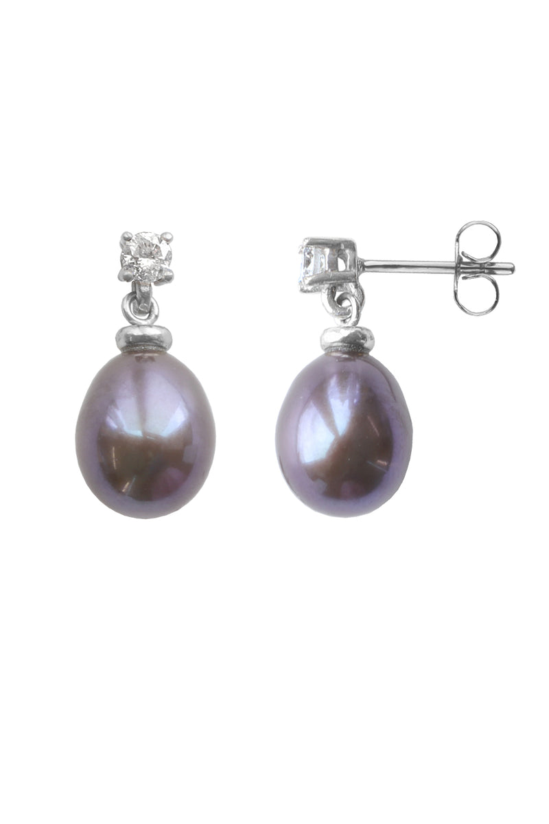 White Gold Diamond & Black Pearl Drop Earrings