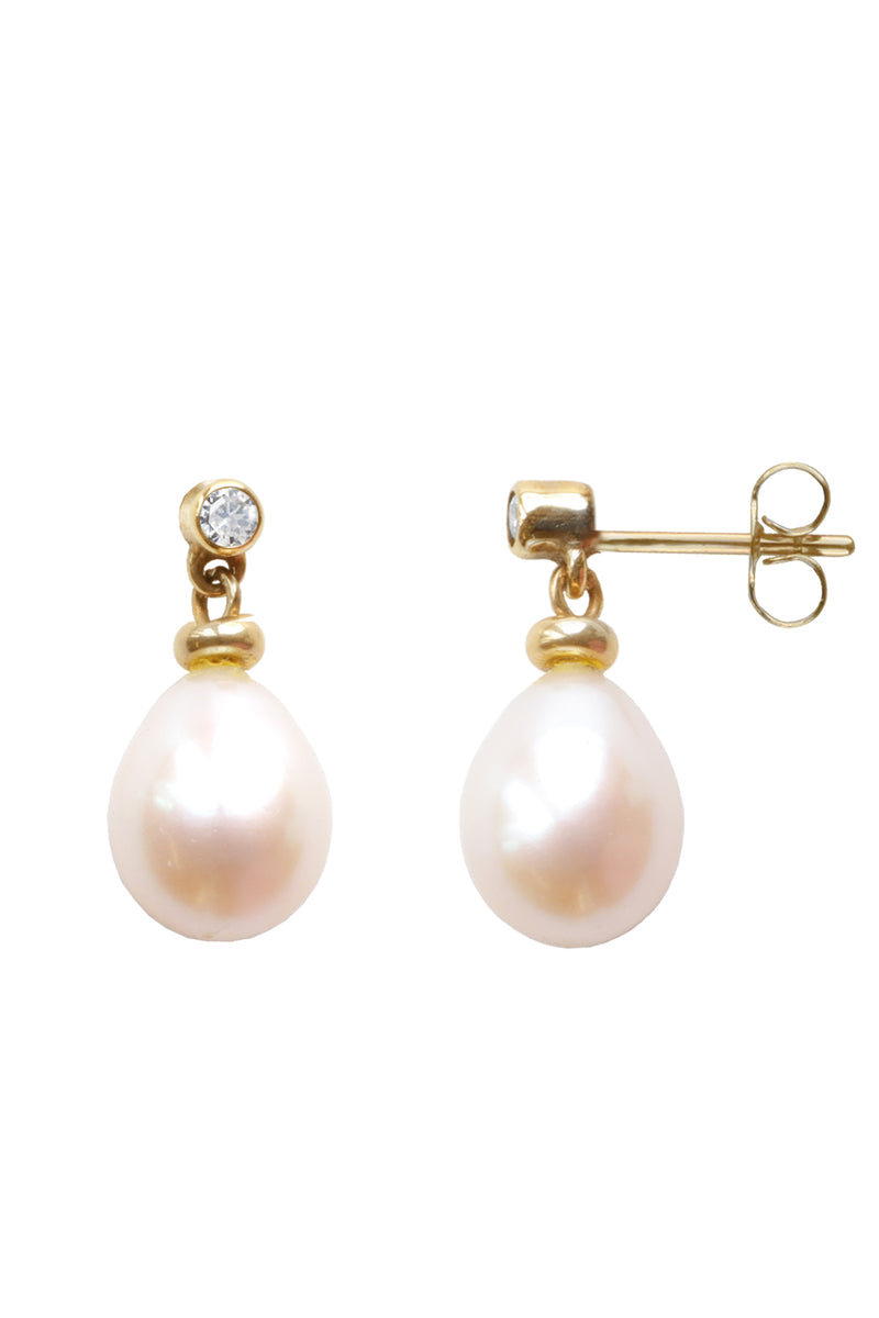 9ct Gold Diamond & Pearl Drop Earrings