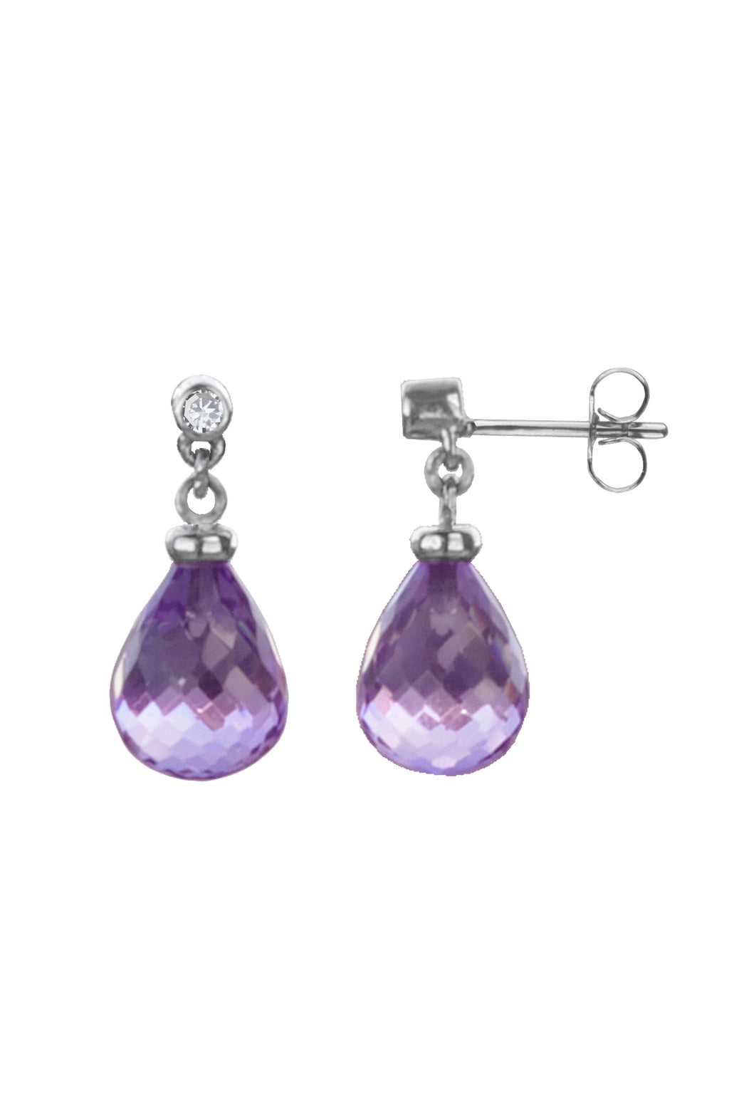 White Gold Drop Earrings with Diamonds & Amethysts