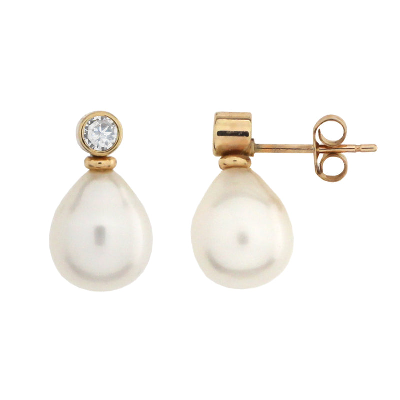 9ct Gold Diamond & Freshwater Pearl Earrings