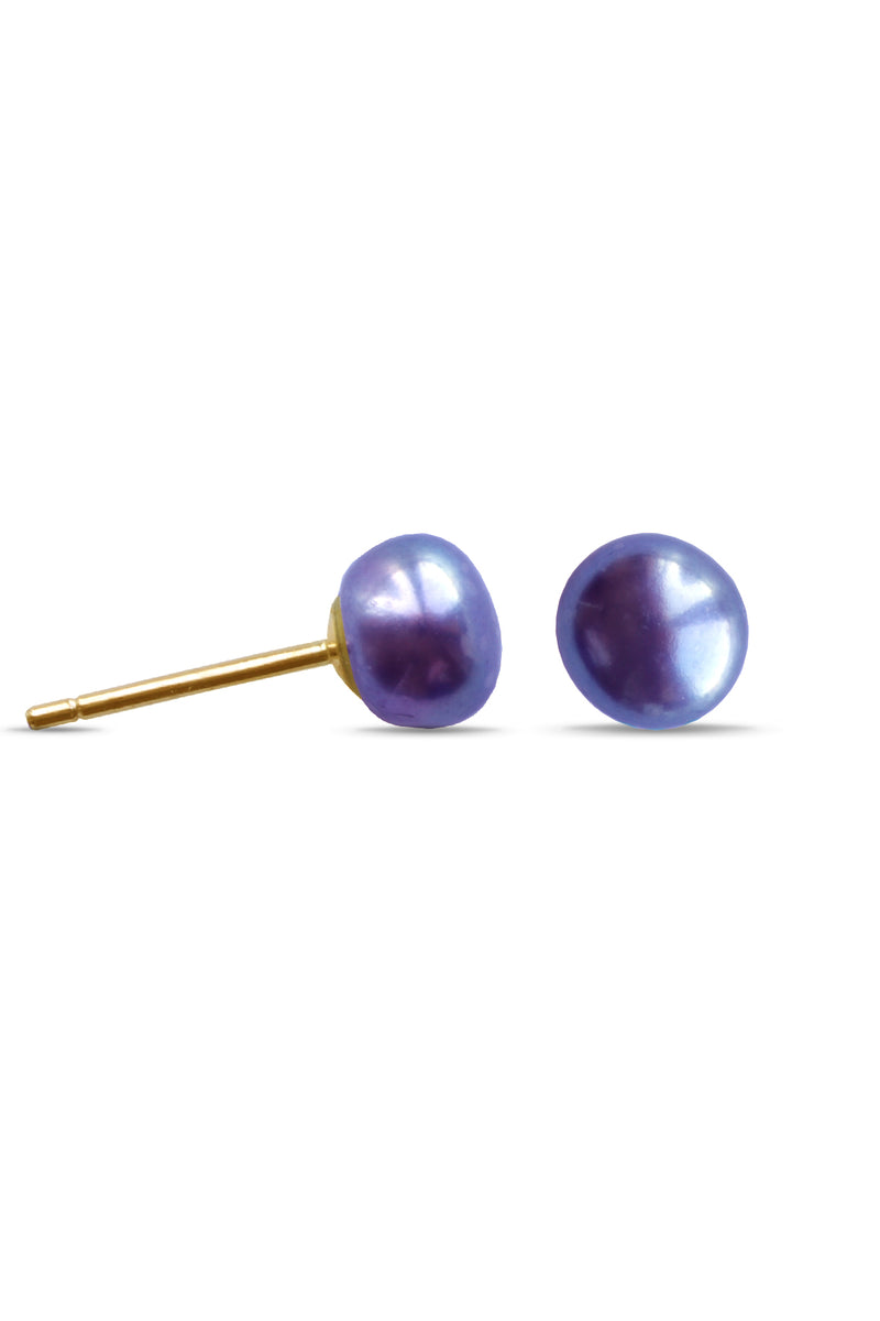 9ct Gold Earring Black Freshwater Pearl Buttons