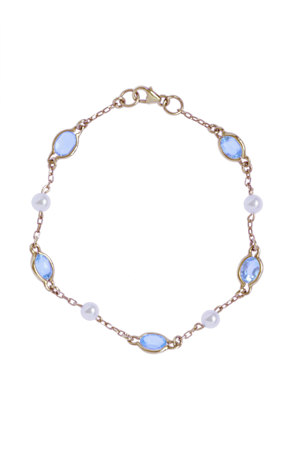 9ct Gold Bracelet with Pearl & Blue Topaz