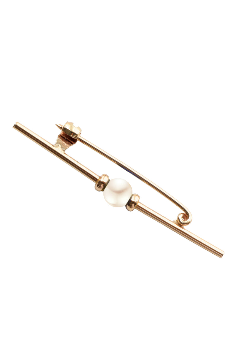 Gold Bar Brooch with Pearl