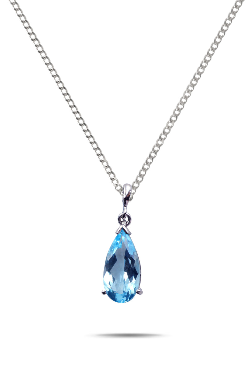 Elegant Blue Topaz White Gold Pendant & Chain