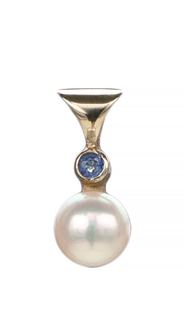 9ct Gold Pendant Pearl and Sapphire