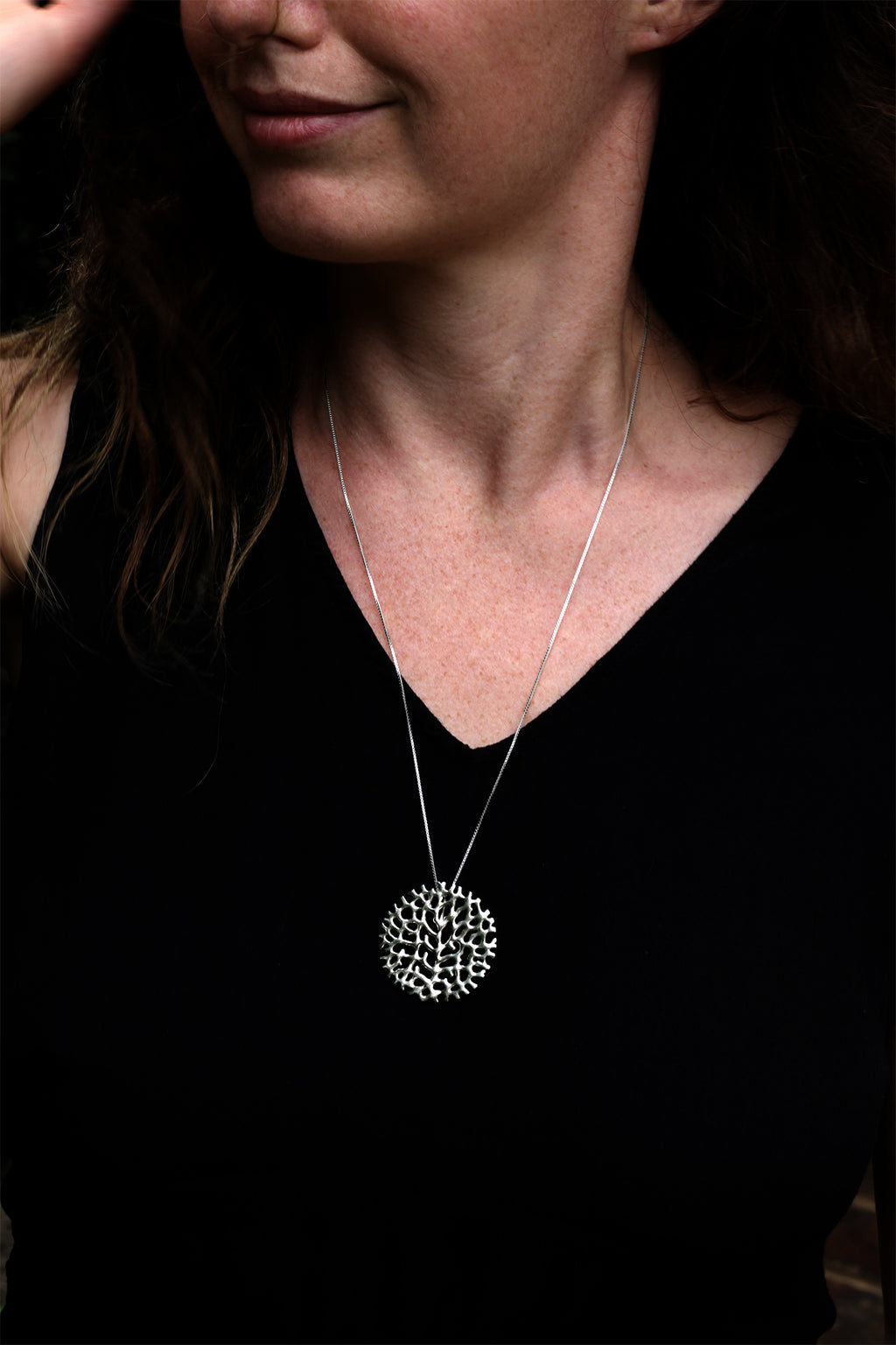 Silver Pendant Fan of Coral