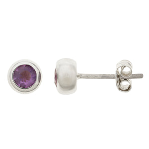 Amethyst Rub-Over Stud Earrings in Silver