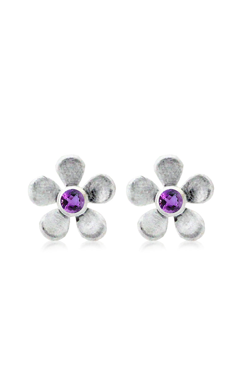 Sterling Silver Stone-Set Flower Earrings