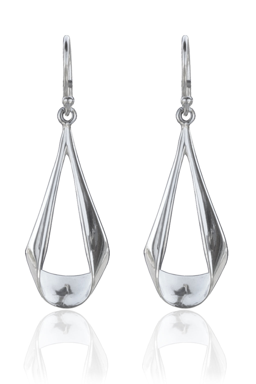 Long Silver Tapered Drop Earrings