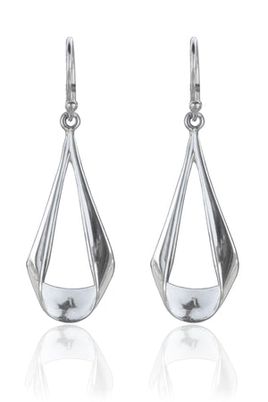Long Silver Tapered Drop Earrings