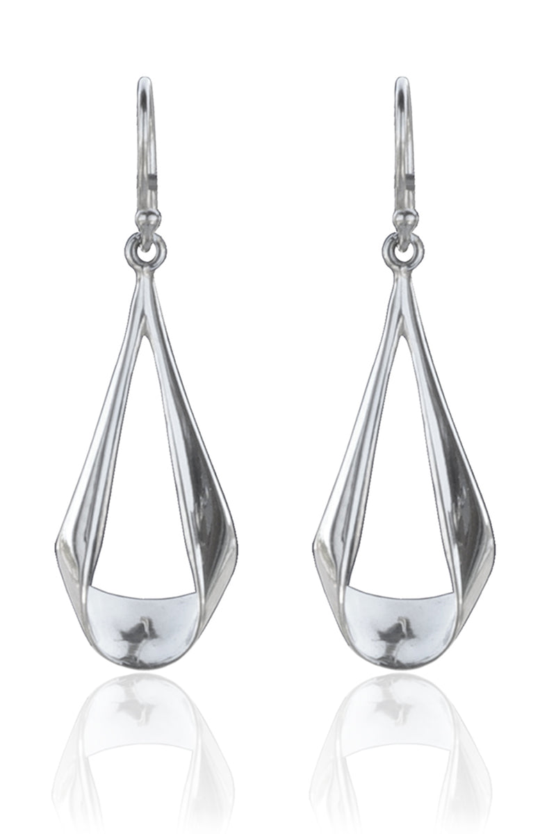Long Silver Tapered Drop Earrings