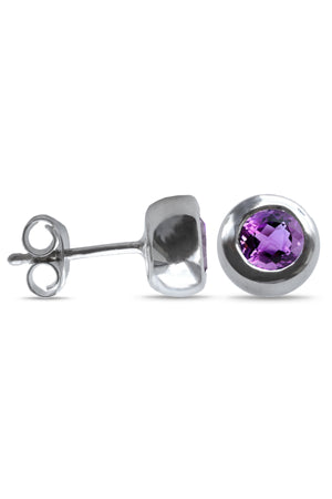 Amethyst Rub-Over Stud Earrings in Silver