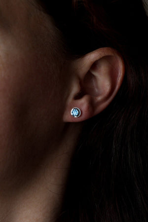 Blue Topaz Rub-Over Stud Earrings in Silver