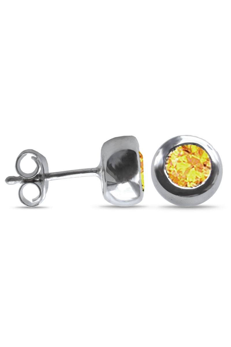 Citrine Rub-Over Stud Earrings in Silver