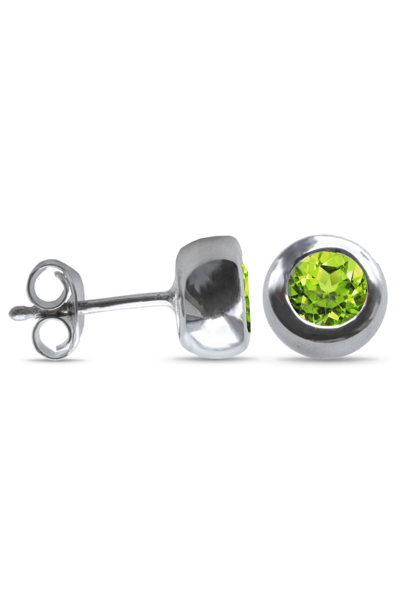 Peridot Rub-Over Stud Earrings in Silver