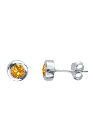 Citrine Rub-Over Stud Earrings in Silver