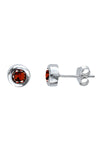 Garnet Rub-Over Stud Earrings in Silver