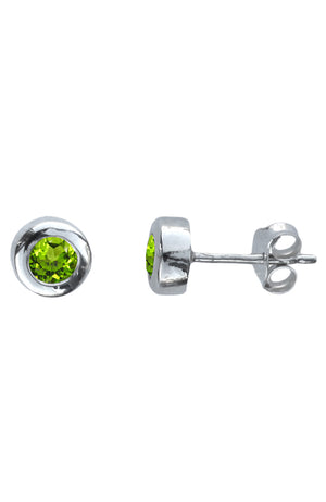 Peridot Rub-Over Stud Earrings in Silver