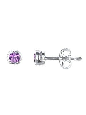 Amethyst Rub-Over Stud Earrings in Silver