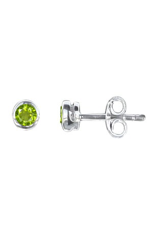 Peridot Rub-Over Stud Earrings in Silver