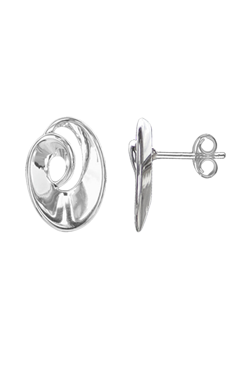 Silver Oval Swirl Stud Earrings