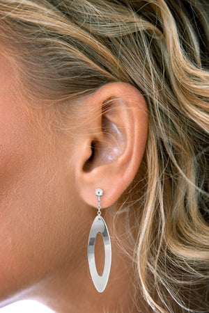 Large Silver Oval Drop Earrings