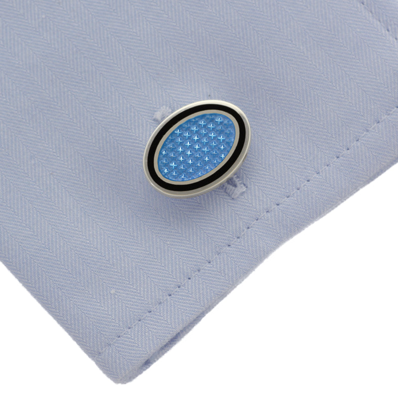 Silver Cufflinks Oval Enamel on Chain