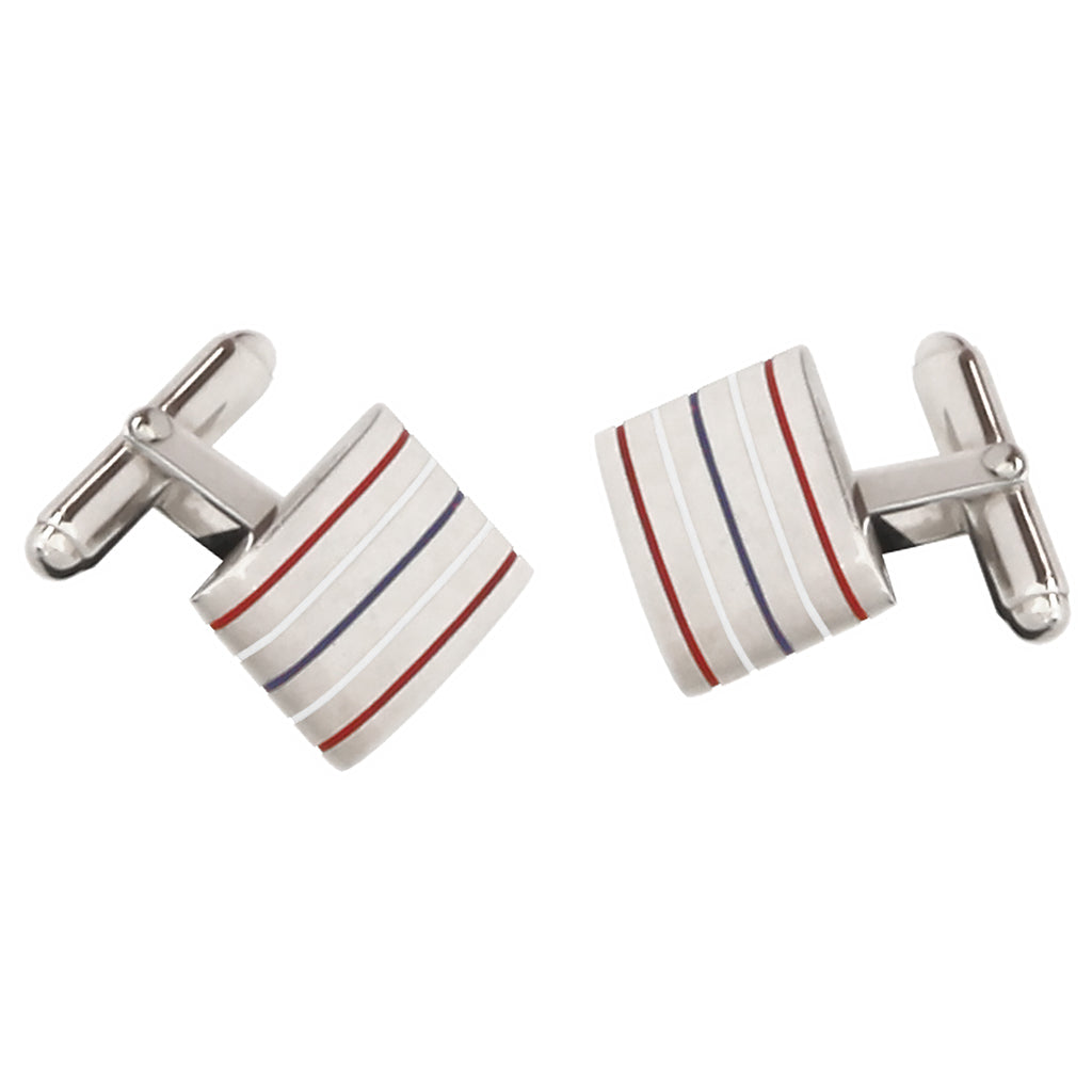 Silver Cufflinks with Multi-Colour Stripes