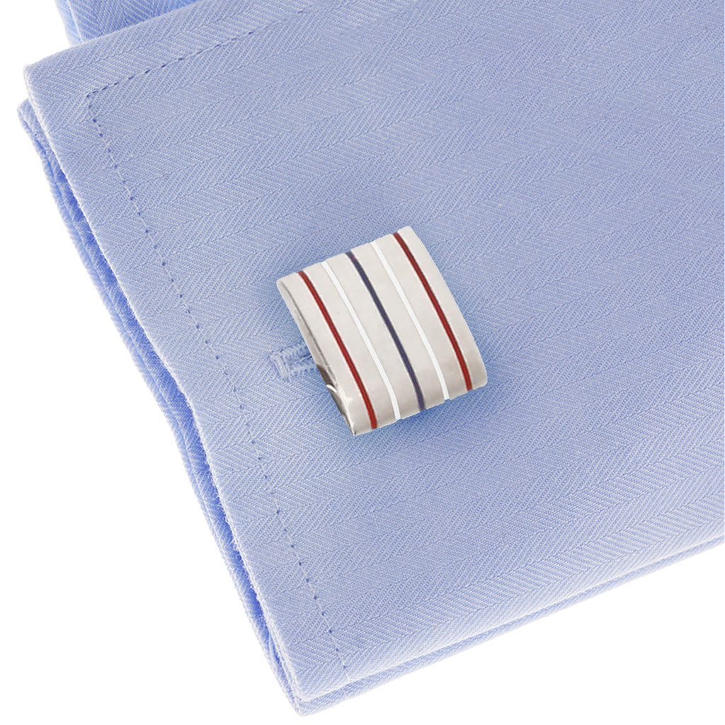 Silver Cufflinks with Multi-Colour Stripes