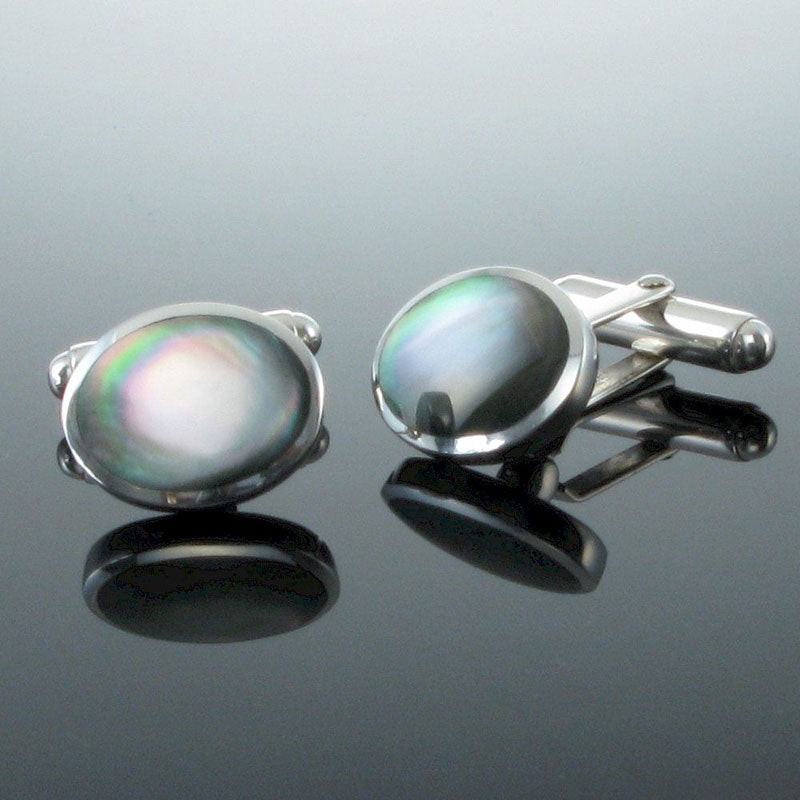 Silver Cufflinks on Swivels with Oval Stones