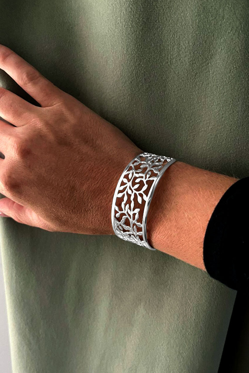 Silver Leaves Cuff Bangle