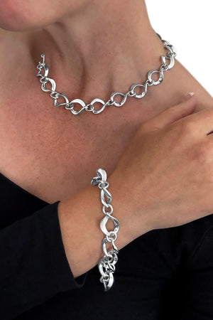 Silver Chunky Chain Twisted Open Link Bracelet