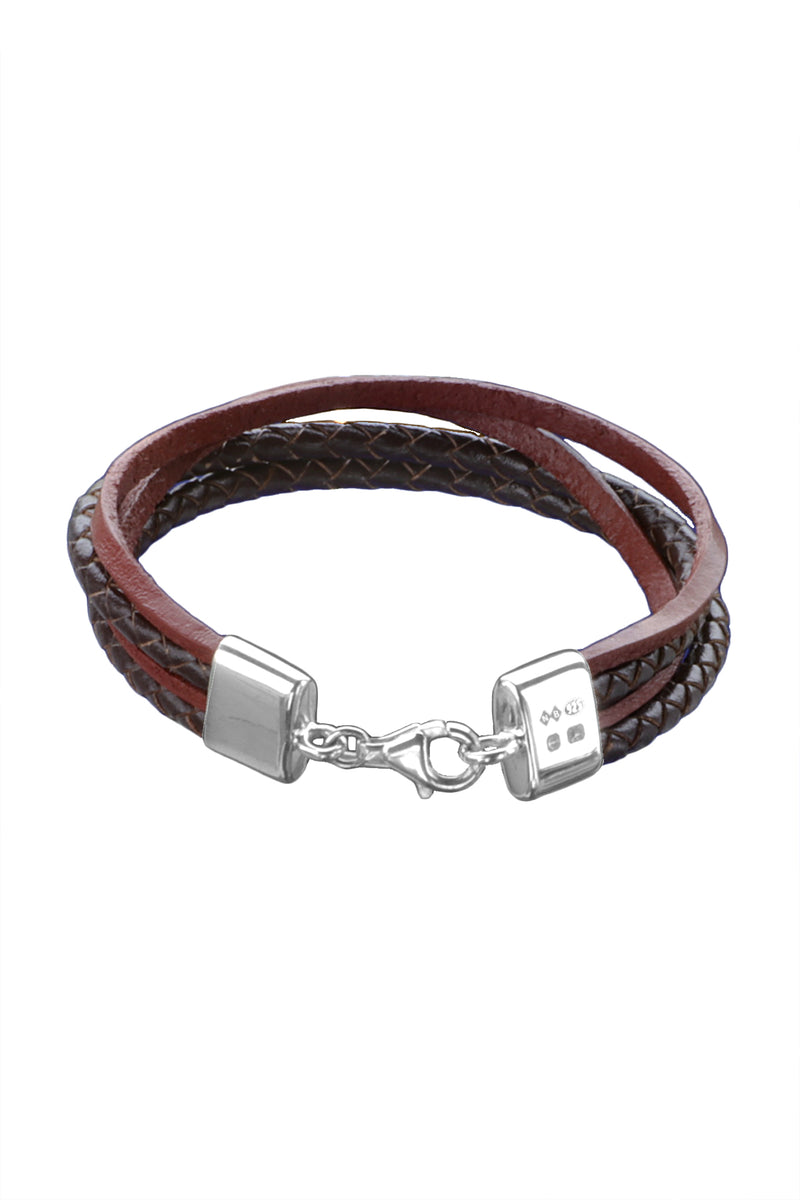 Silver Leather Bracelet for Men