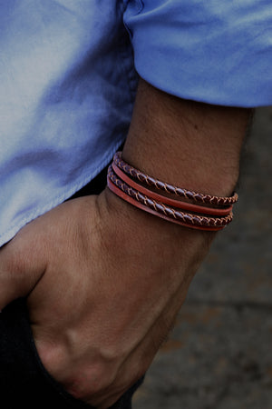 Silver Leather Bracelet for Men