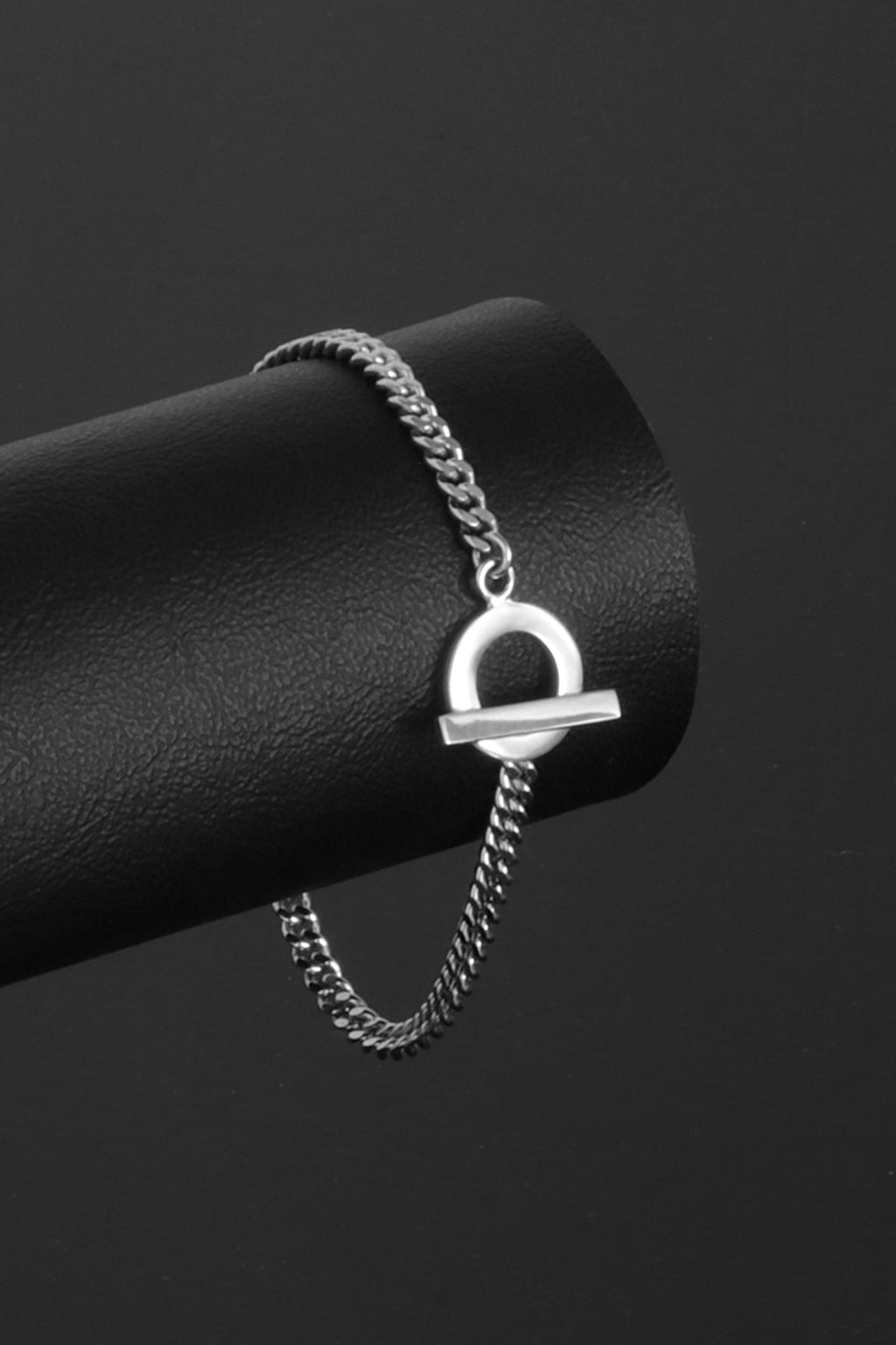 Silver Curb Bracelet with T-Bar