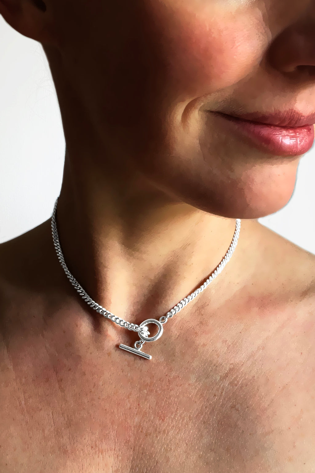 Silver T-Bar Necklace, Curb