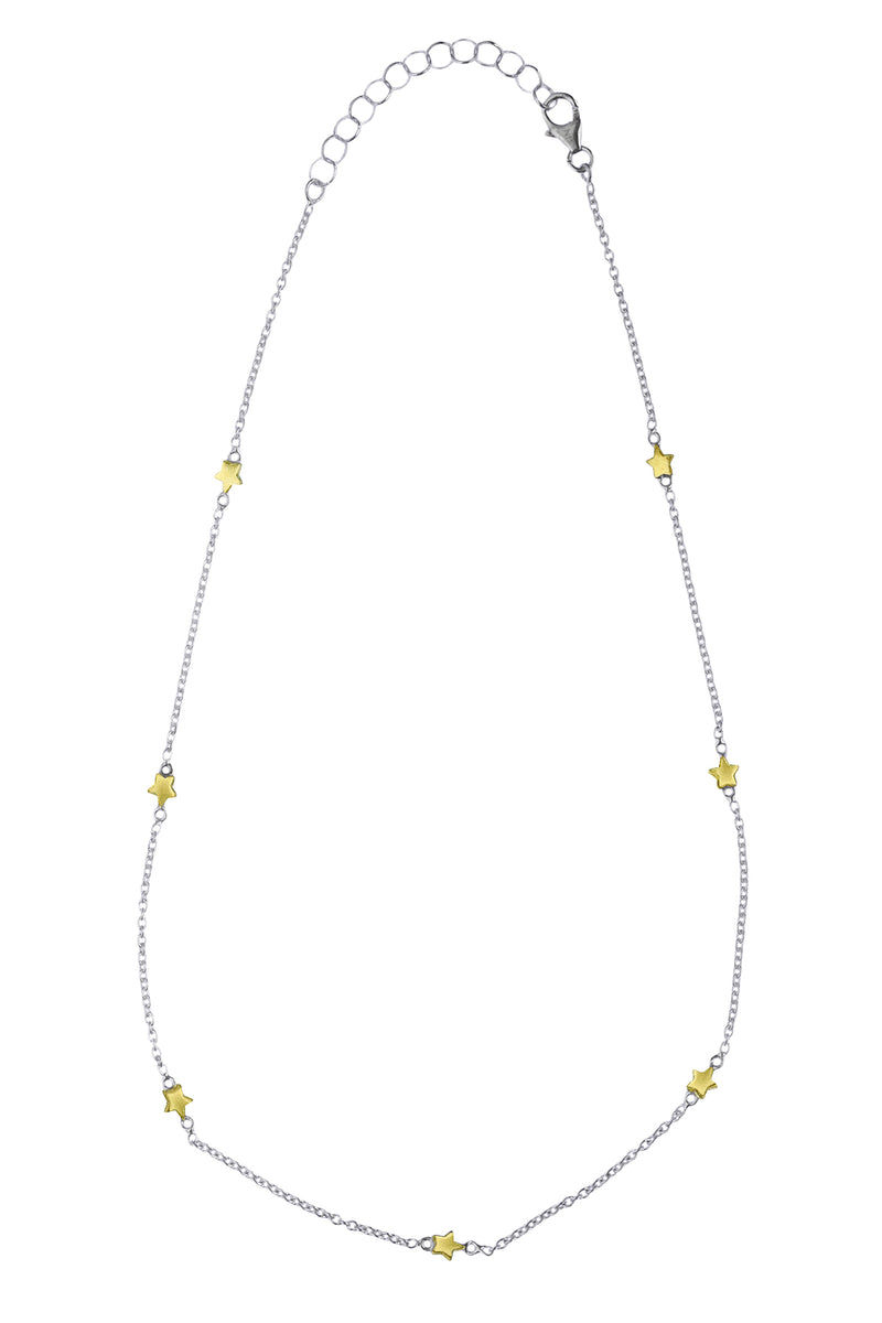 Silver Chain Necklet of Gold Stars