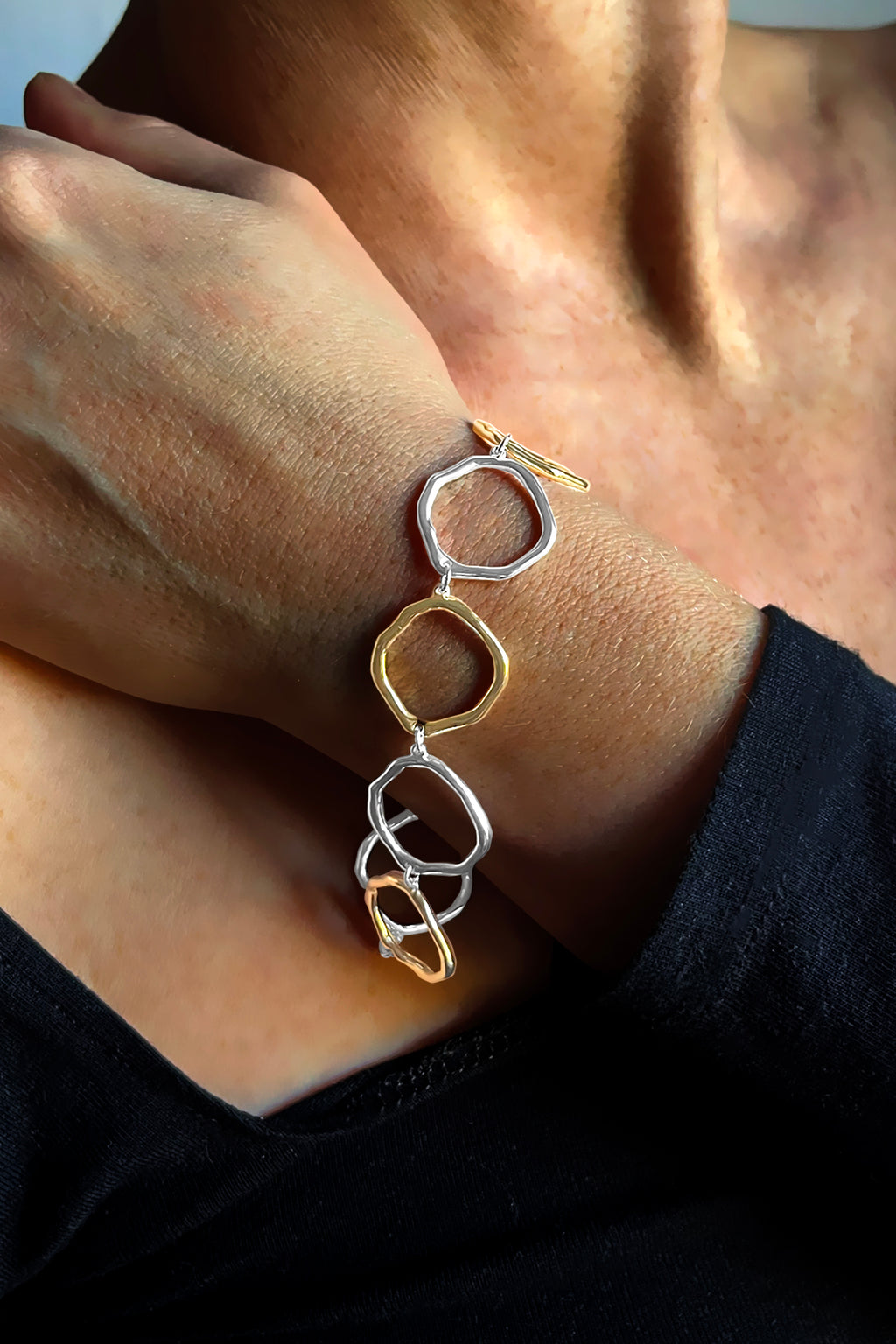 Silver and Gold Open Circles Bracelet