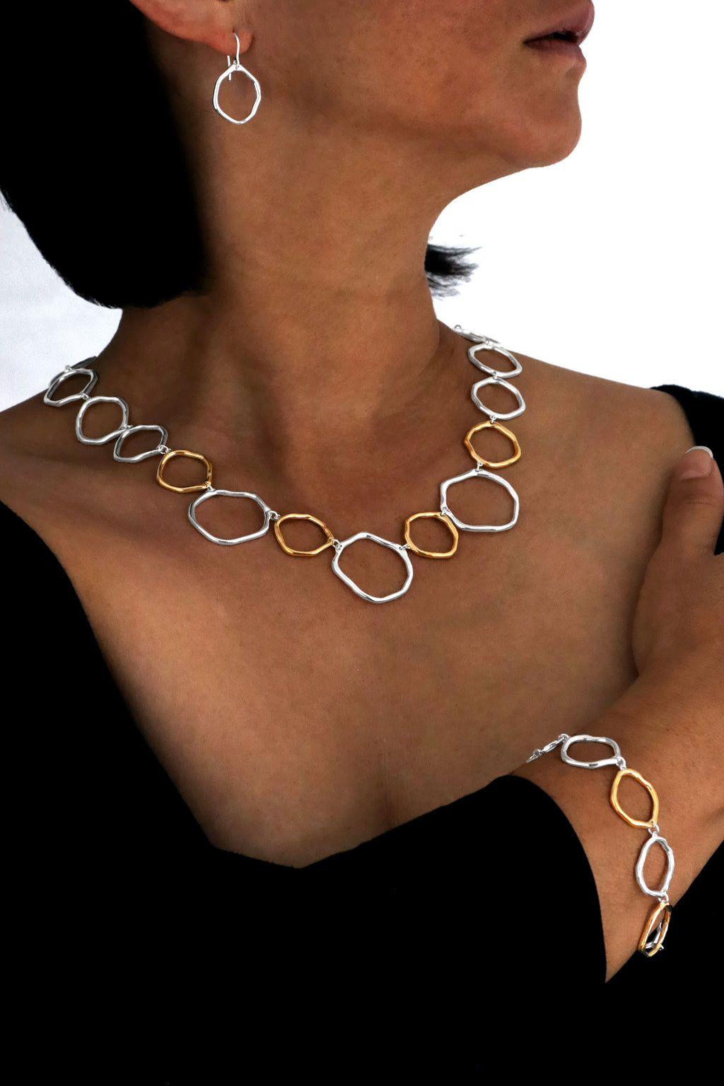 Silver/Gold Open Circles Necklace