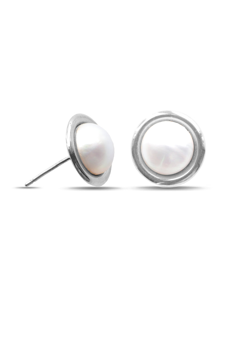 9ct White Gold Earring 9mm Mabe Pearl