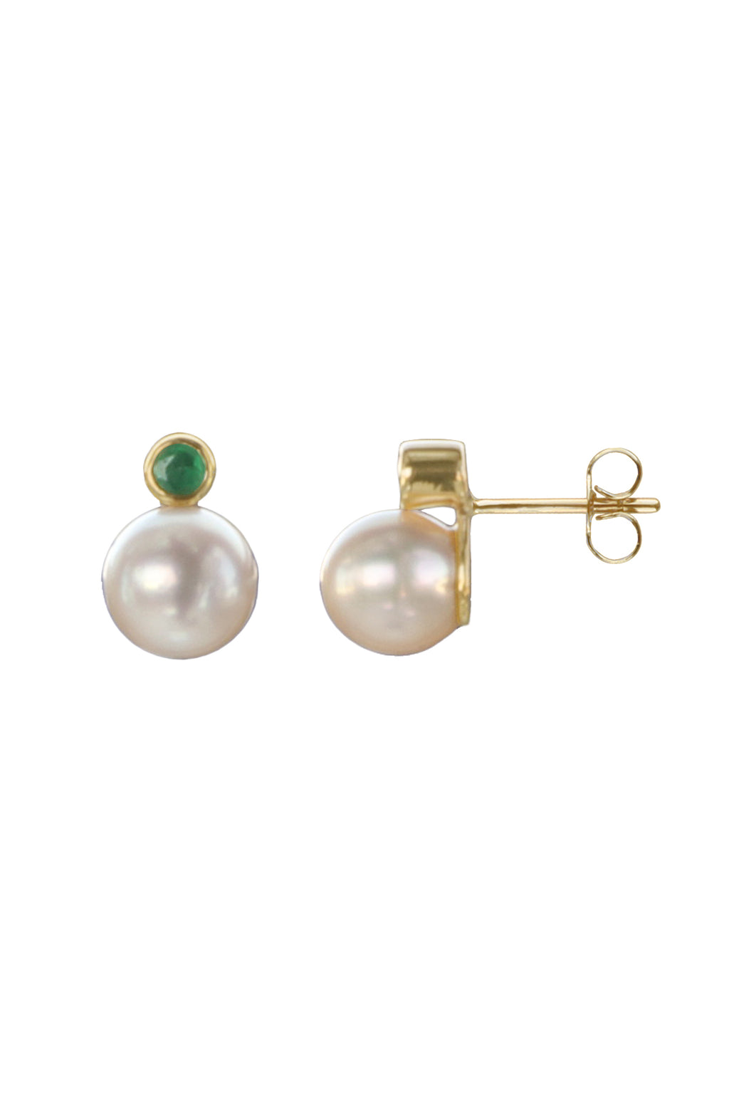 Gold Earrings set with Emeralds and Pearls